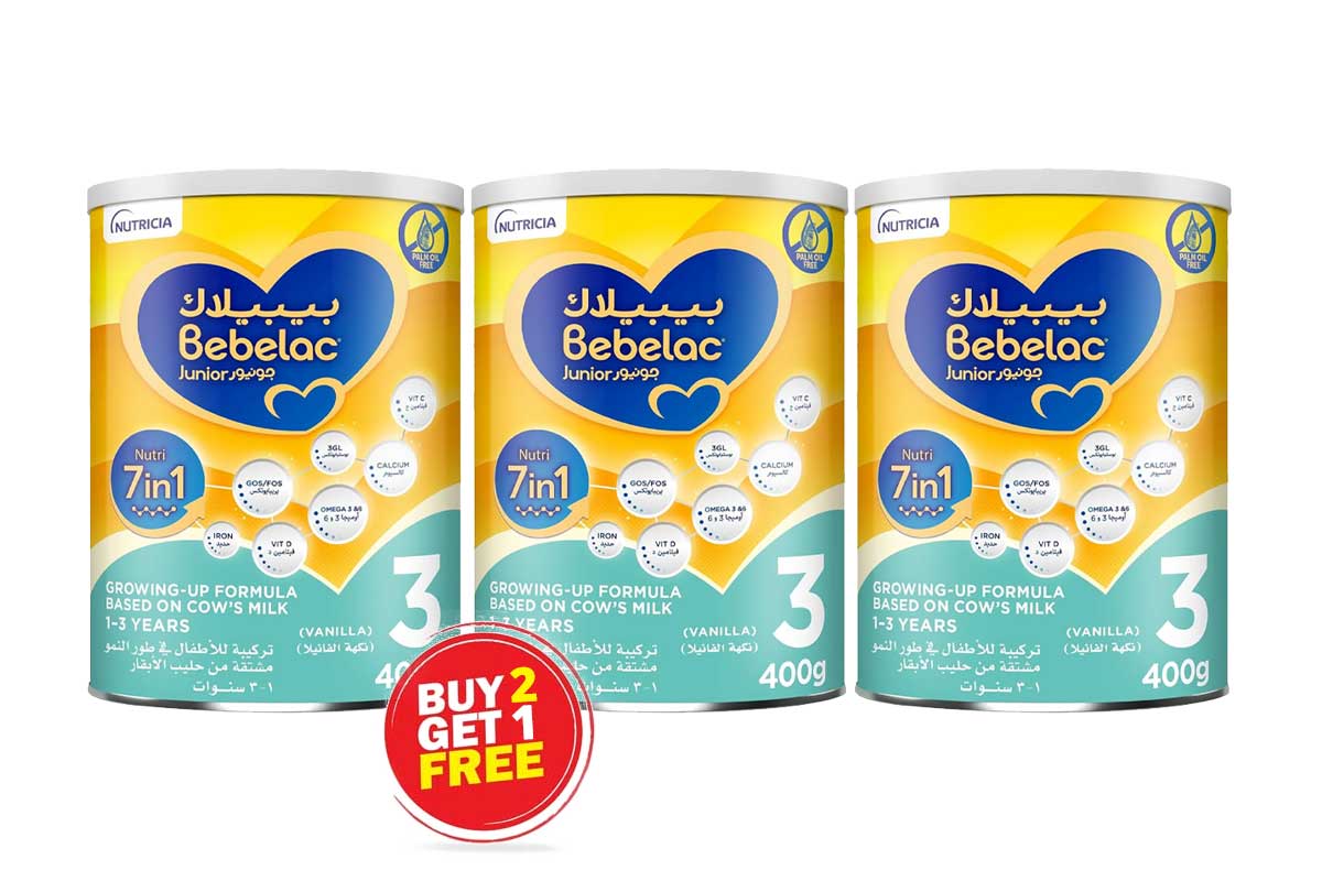 BUY2GET1 BEBELAC JUNIOR MILK NO3 FROM1 TO 3 YEARS 400 GM - Milano Pharmacy