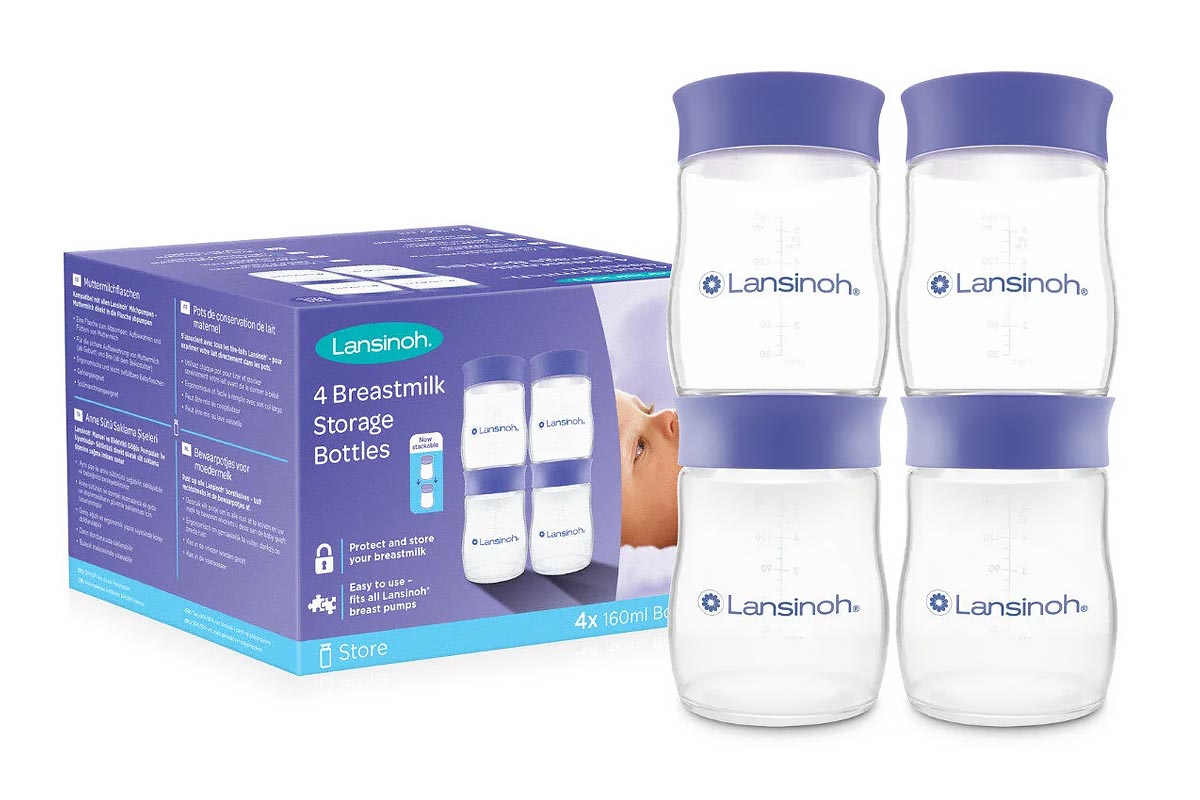 LANSINOH BREAST MILK STORAGE BOOTTLES PLASTIC 4 X 160ML - Milano Pharmacy