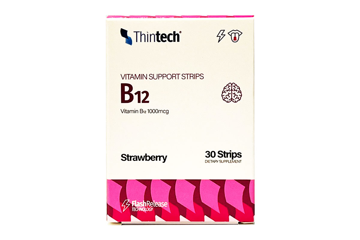 THINTECH VITAMIN B12 1000MCG STRAWBERRY FLAVOR 30 ORAL STRIPS - Milano Pharmacy