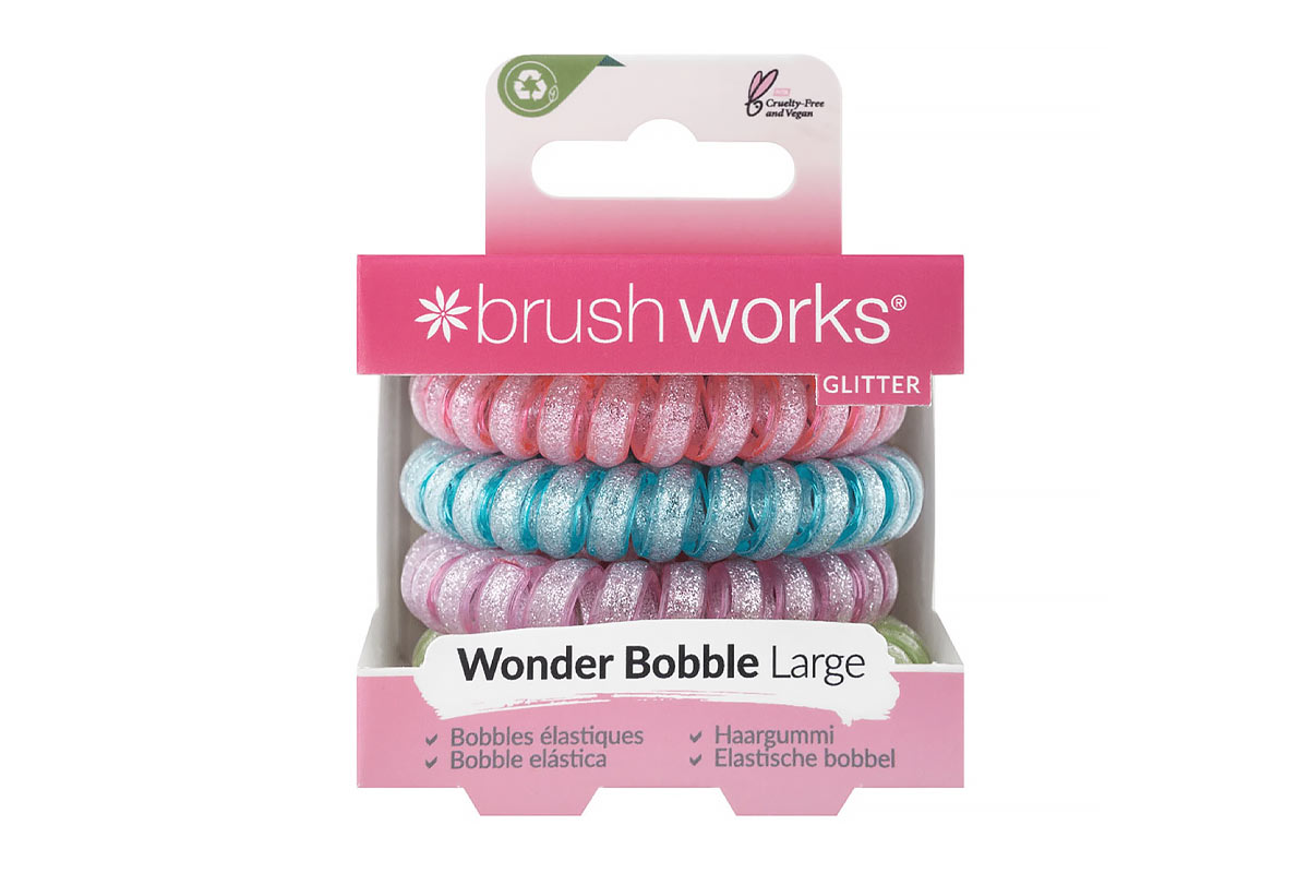 BRUSH WORKS WONDER BOBBLE LARGE GLITTER HAIR ELASTICS 5 PIECES - Milano Pharmacy