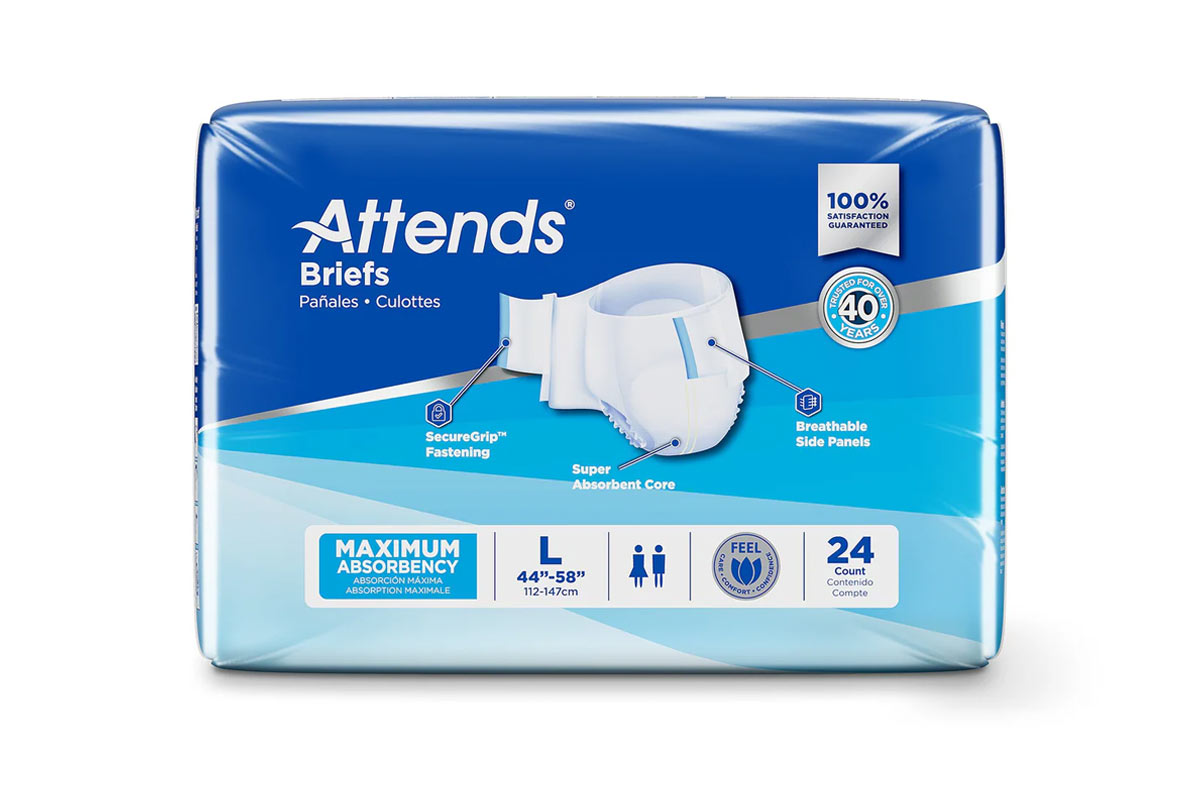 ATTENDS BRIEFS MAXIMUM ABSORBENCY L (44-58) 24 COUNT - Milano Pharmacy