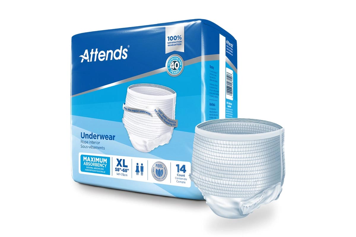 ATTENDS UNDERWEAR MAXIMUM ABSORBENCY XL (58-68) 14 COUNT - Milano Pharmacy