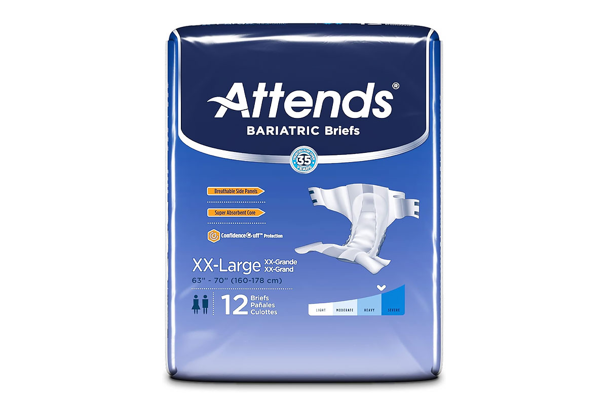 ATTENDS BARIATRIC BRIEFS UNDERWEAR XXL (63–70) 12 COUNT - Milano Pharmacy